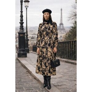 ICHI Tara Iced Coffee Flower Shirt Midi Dress Size S Romantic Parisian Chic